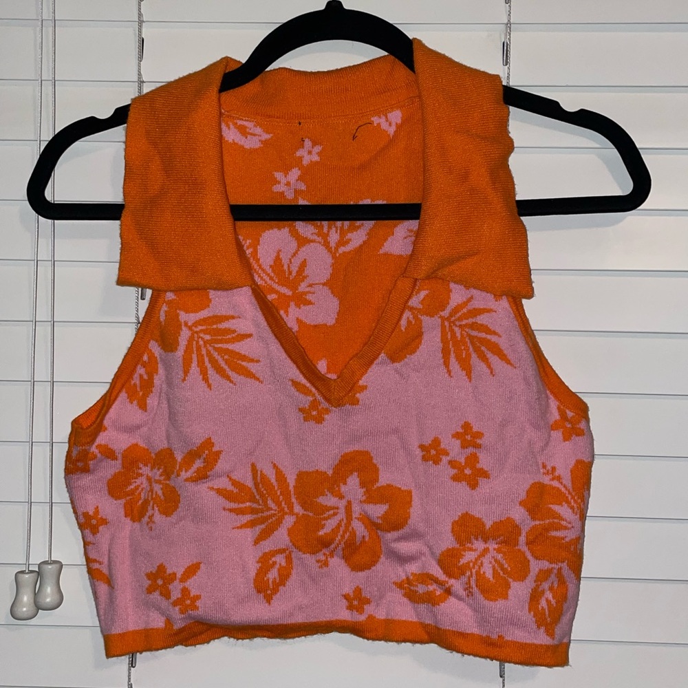 Pink and Orange Flower Print Top